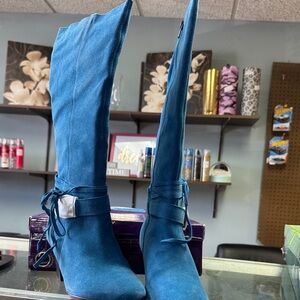 twiggy LONDON Teal Blue Knee-High Suede Boots